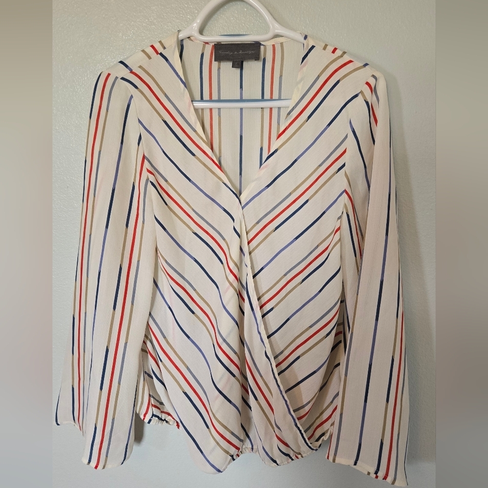 Sunday In Brooklyn x Anthropologie | Red And Blue Striped Wrap Top Size Small